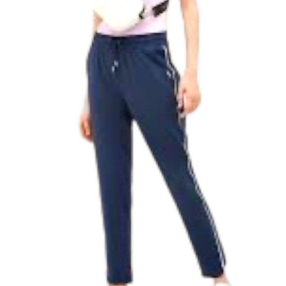 LIU-JO Milano Joggers Trousers Crêpe Navy Blue Gold Trim Pull on Pant Pockets S - Picture 1 of 15
